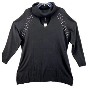NWT Lane‎ Bryant Sweater Womens 18 20 Black Cowl Neck Cut Out Studed Knit $49.95